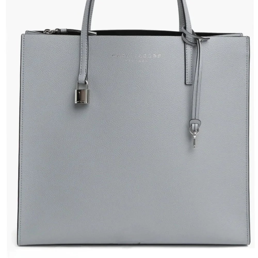 Marc Jacobs The Grind Large Leather Tote Bag Pebbled Leather Rock Grey NWT $450 - Picture 2 of 6